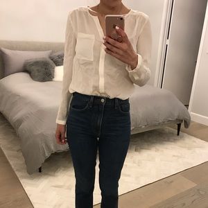 Aritzia Babaton 100% silk ivory pocket shirt xxs